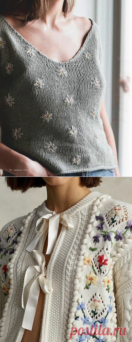 Вышивка на вязаных изделиях. Идеи и схемы. | Вязание с Irina Bronya | Дзен