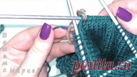 Двойные Митенки спицами. Подробный МК. Палец индийским клином