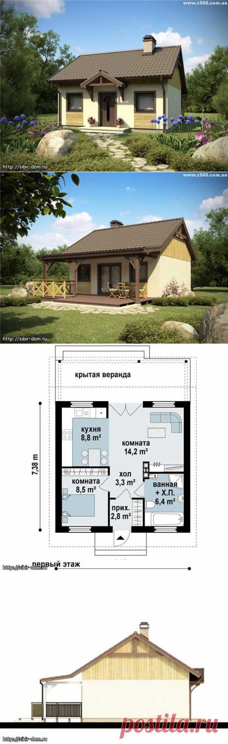 Функциональный одноэтажный загородный дом 44 кв.м