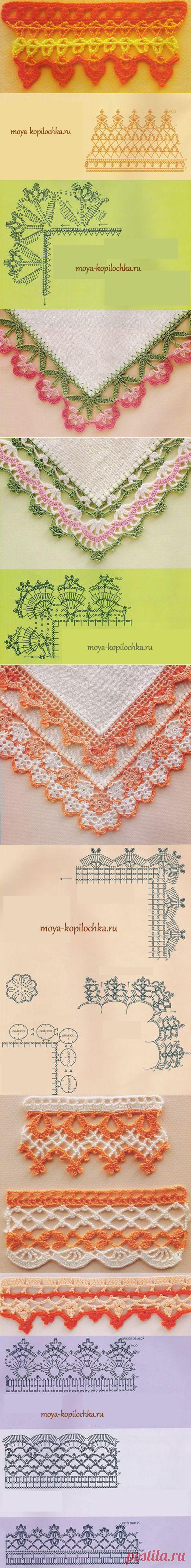 42 образца вязаного кружева для отделки края изделия со схемами - Вязание - Моя копилочка