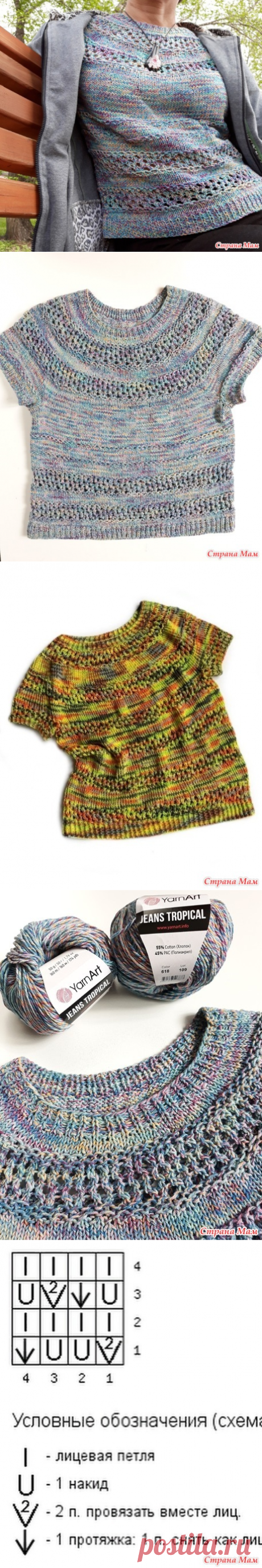 Футболка из Yarnart Jeans tropical с описанием - Вязание - Страна Мам
