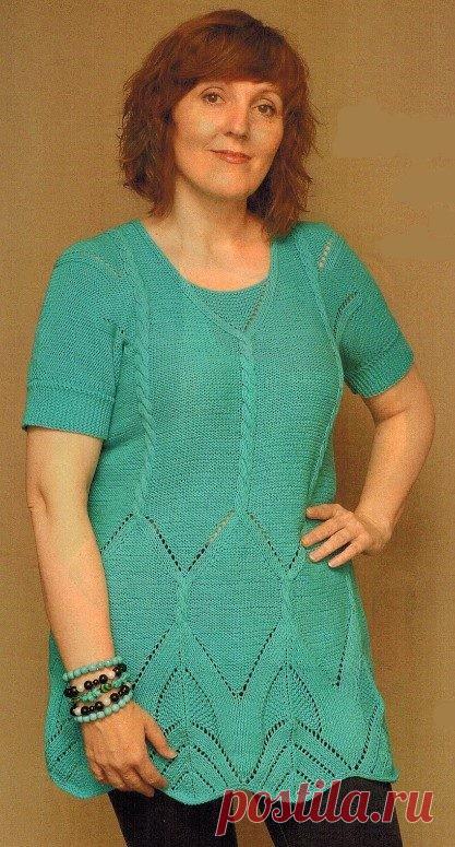 ВЯЗАНЫЕ СПИЦАМИ ТУНИКИ ДЛЯ ПОЛНЫХ ЖЕНЩИН

Размер: M-L

Вам потребуется:

пряжа Jeans (45% полиакрил, 55% хлопок, 160 м/50 г) — 350 г бирюзового цвета;
спицы №2,5.
Плотность вязания (основной узор): 20 п. х 29 рядов = 10 х 10 см.

Основной узор: изнаночная гладь — лицевые ряды — изнаночные петли, изнаночные ряды — лицевые петли.

Платочная вязка: лицевые и изнаночные ряды — лицевые петли.

Узор 1: вяжите по схеме 1.

Узор 2: вяжите по схеме 2.

Узор 3: вяжите по схеме 3.

У...