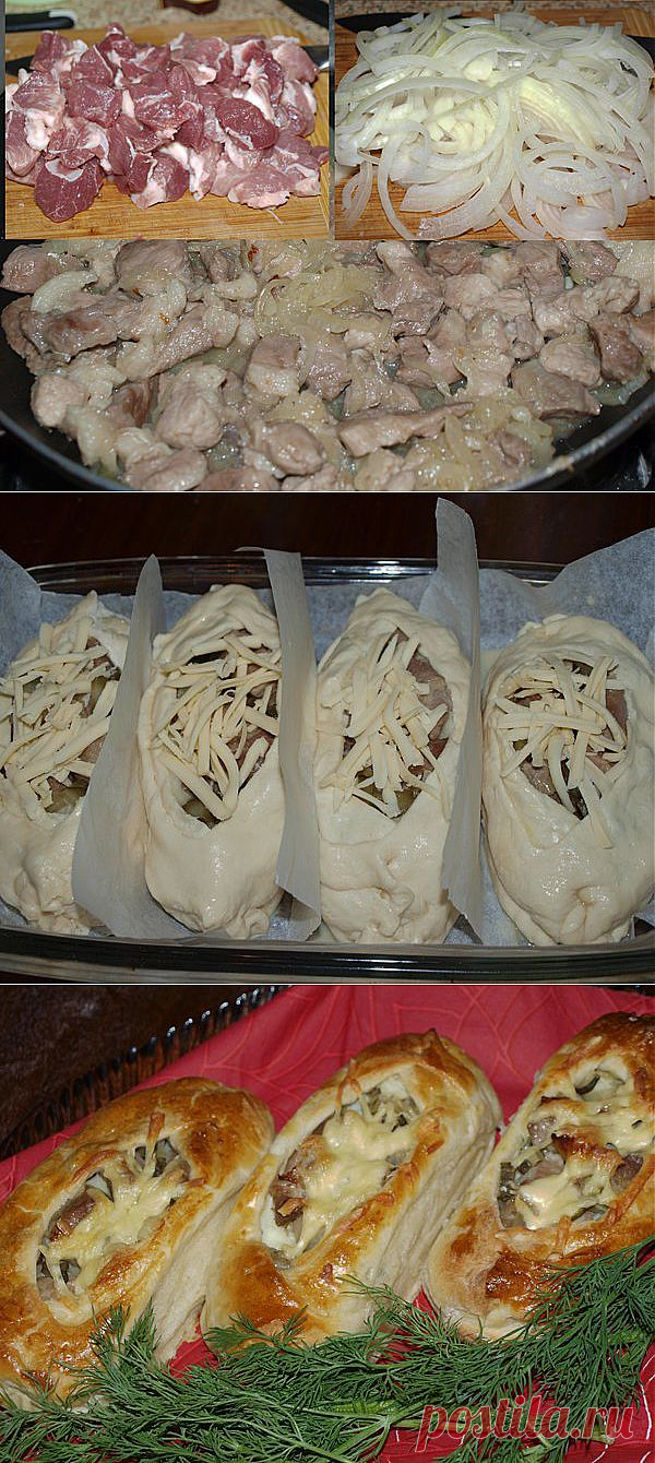ЛОДОЧКИ из слоеного теста с картофелем, мясом и огурчиками.
