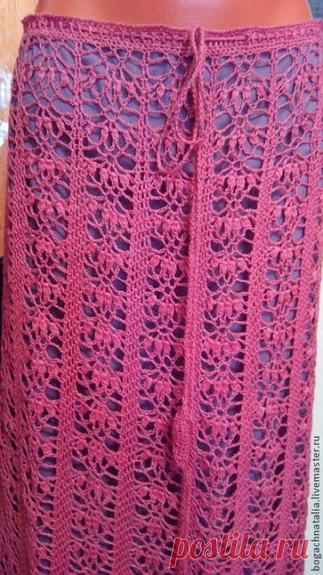 Купить Юбка "Коралловый цветок" - коралловый, цветочный, ручная авторская работа, крючок, 100% лен