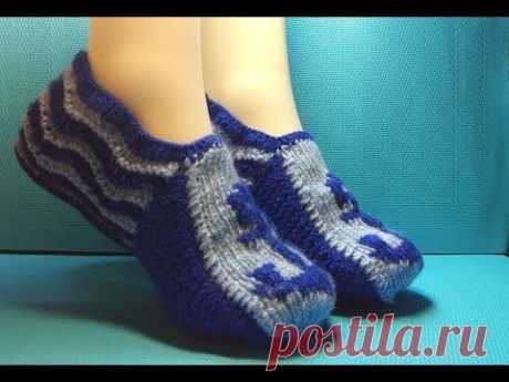 ТАПОЧКИ СПИЦАМИ С ОРНАМЕНТОМ "МОРСКИЕ" МАСТЕР КЛАСС #327