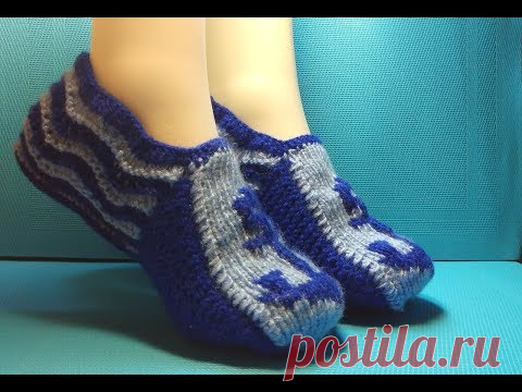 ТАПОЧКИ СПИЦАМИ С ОРНАМЕНТОМ 