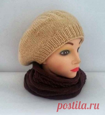 Двойной берет спицами Берет связан из Ланаголд классик спицами 3,5 и 4, подклад – из Ланаголд 800 в три нити. Получился теплым и не продуваемым.Связать резинку 1*1, оставив открытые петли на дополнительной нити, как на двойных шапочках. После резинки прибавила в первом ряду лицевой глади около 40% от кол-ва...