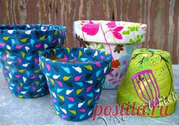 Декорирование цветочных горшков тканью - Все-сама.ру