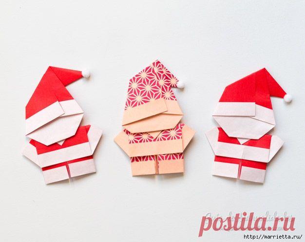 Санта Клаус из бумаги в технике оригами