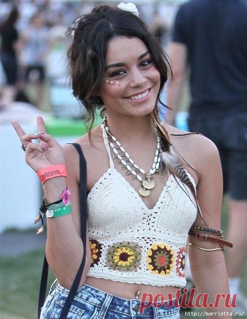 Открытый топ крючком с бабушкиными квадратами