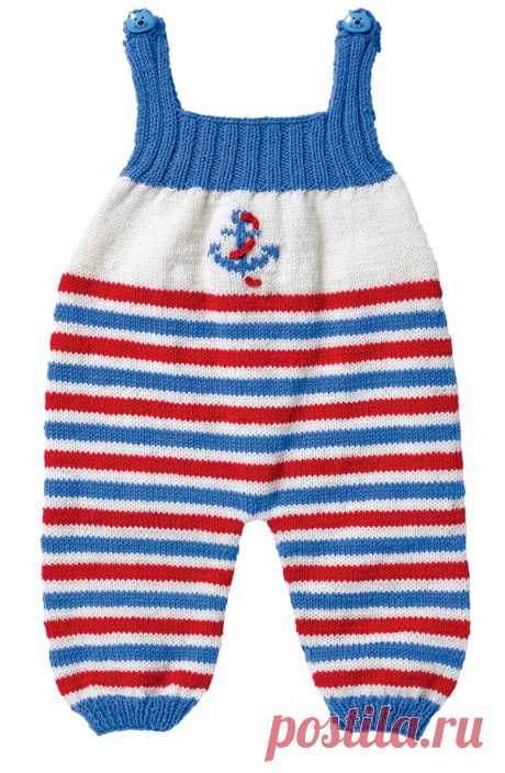 Полосатый комбинезон с якорем - схема вязания спицами. Вяжем Комбинезоны на Verena.ru
