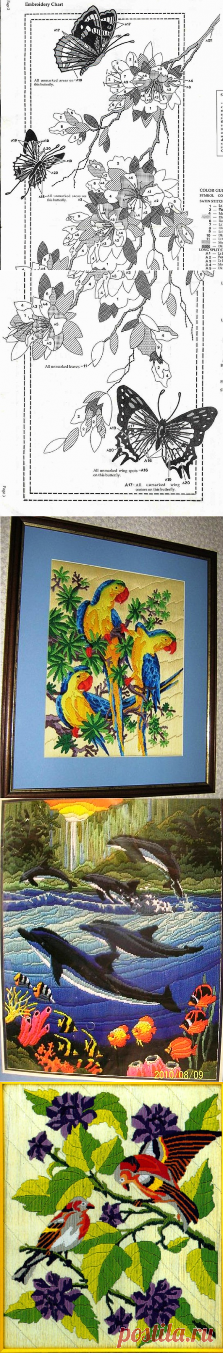 Вышивка и схемы в технике long stitch.