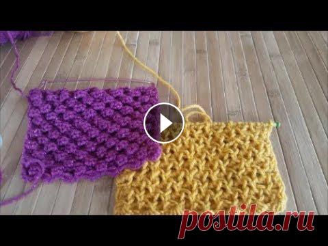 Зубчатая кайма. Двустронний ажурный узор спицами. Вязание букле.