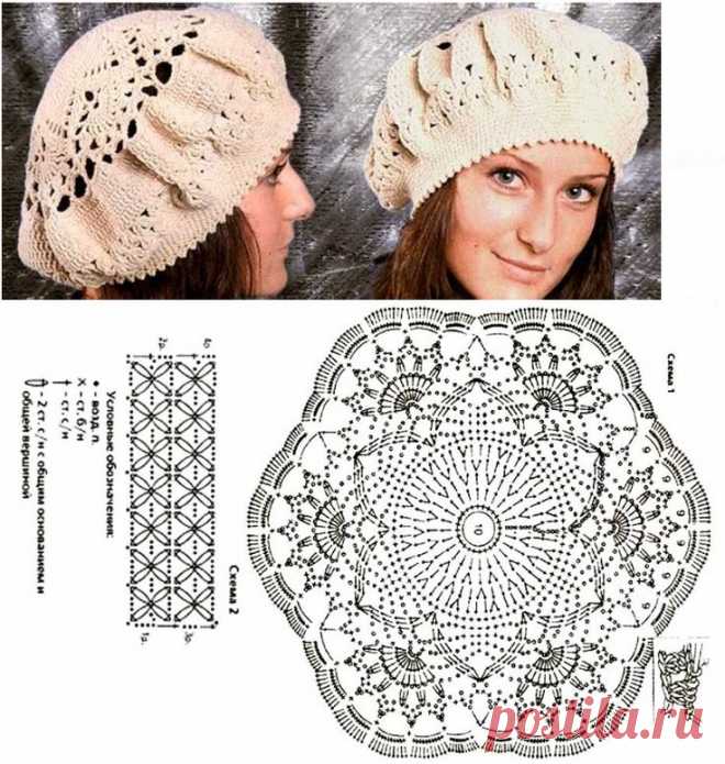 Берет крючком.  Схема