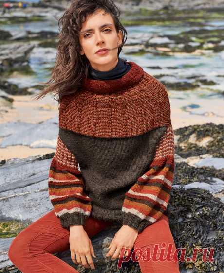 Джемпер с рукавами буф и круглой кокеткой - схема вязания спицами. Вяжем Джемперы на Verena.ru