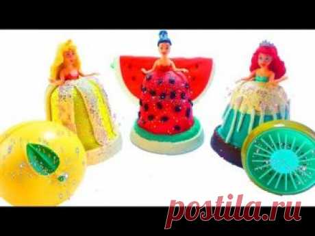 Disney Princess Play Doh Sparkle Fruit Dresses for Aurora & Ariel Play Doh  For Kids