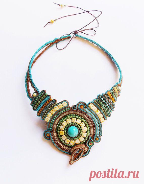 (212) Soutache statement jewelry. Cord necklace. Extravagant necklace. Handmade soutache necklace. Unique gift for her | Шнуры, Крупные Ювелирные Изделия и Сутаж
