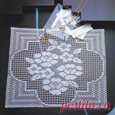 Квадратная цветочная салфетка в филейной технике. Крючком. Схемы. / xobi.com.ua