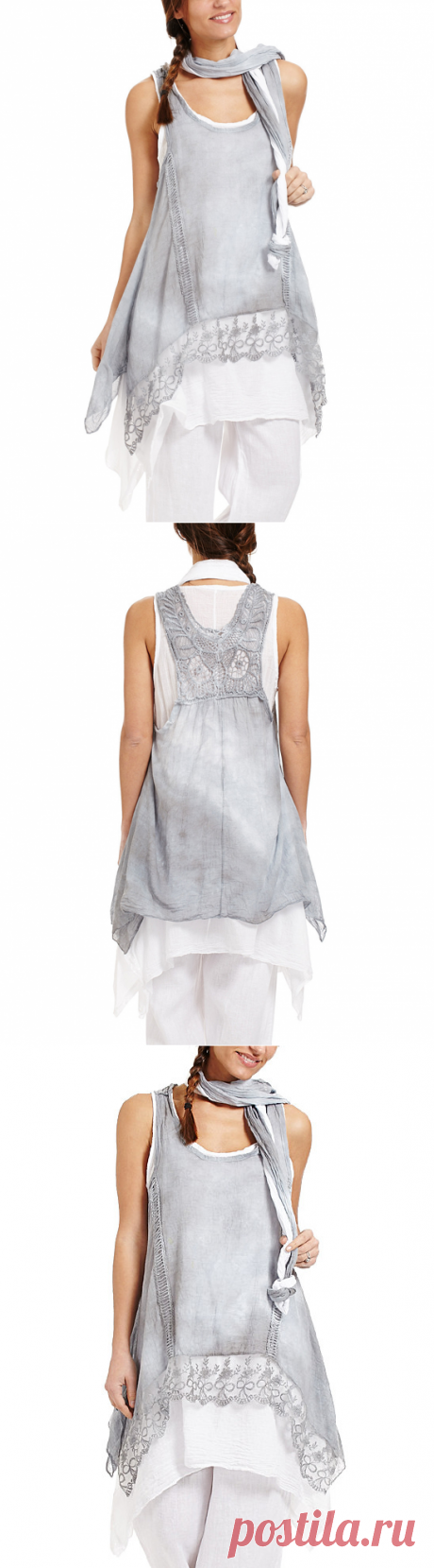 Couleur Lin Gray Layered Linen Sidetail Tunic &amp; Scarf | zulily
