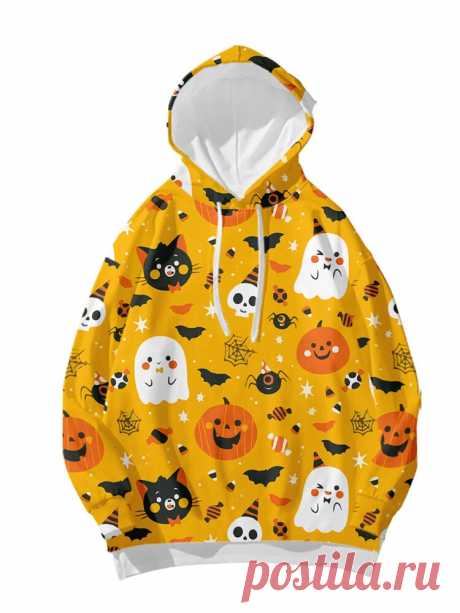 Women Halloween Funny Animal Skull Printed Loose Drawstring Hoodies - US$22.99