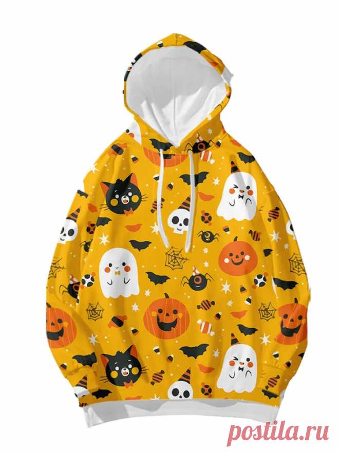 Women Halloween Funny Animal Skull Printed Loose Drawstring Hoodies - US$22.99