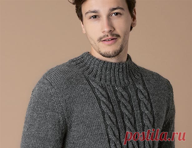 Мужской джемпер с косами - схема вязания спицами с описанием на Verena.ru Схема и описание вязания на спицах мужского джемпера с косами из журнала «Burda. Вязание» №1/2020