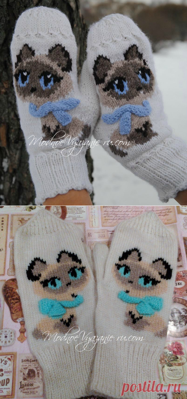 Детские варежки спицами *Котенок Гав* - Modnoe Vyazanie ru.com