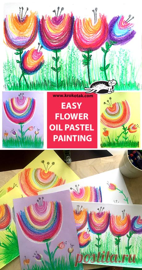 EASY FLOWER OIL PASTEL PAINTING children activities, more than 2000 coloring pages