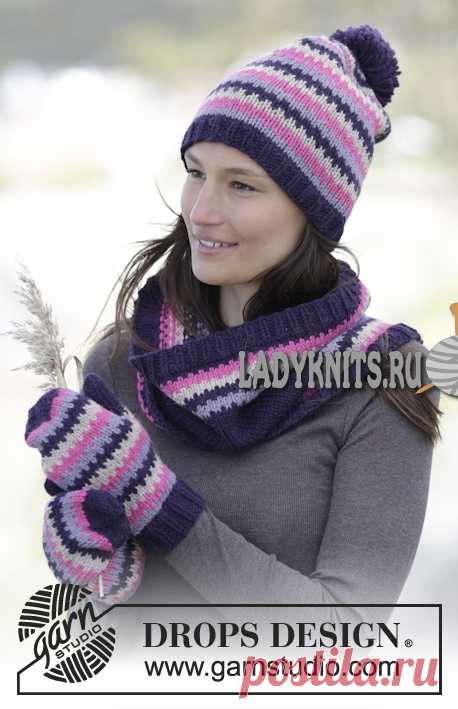 Шапка, снуд, варежки Chilly Sunset («Холодный закат») спицами