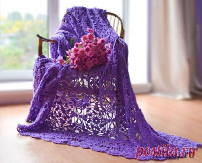 Ажурный плед лавандового цвета » Ниткой - вязаные вещи для вашего дома, вязание крючком, вязание спицами, схемы вязания