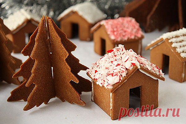 Имбирное печенье 3D - Новогодние елочки и мини домики на кружку.