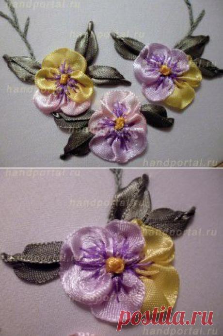 Анютины глазки. вышитые лентами - Рукоделие