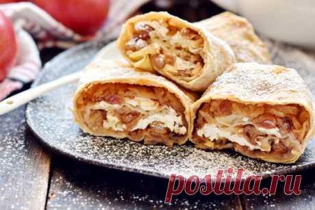Рулет из лаваша с яблоками и творогом - рецепт с фото