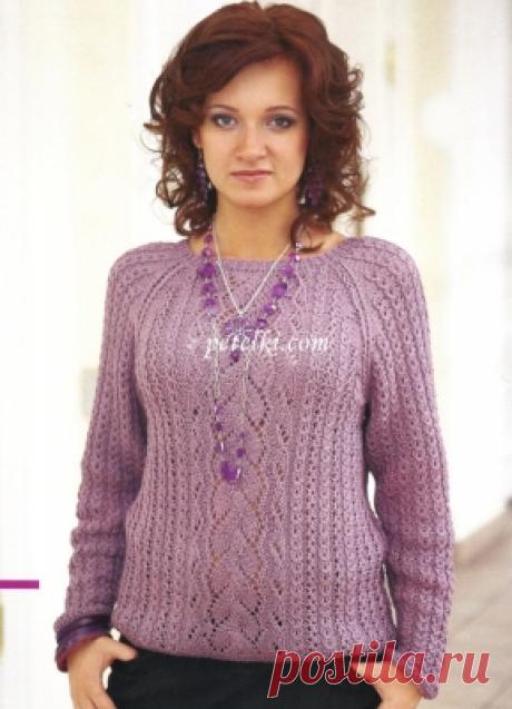 Кофта-реглан с ажурным узором