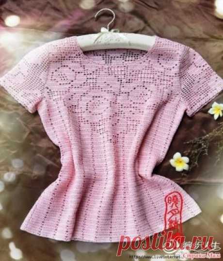 . Филейный топ с розами крючком Всем приветик! Как то ВКонтакте наткнулась на топ в филейной технике.