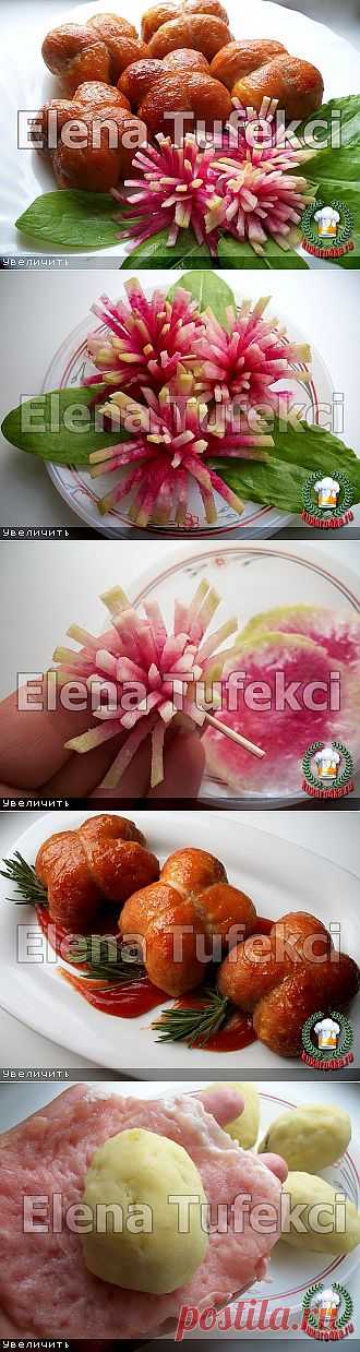 Мясные бандерольки,а также хризантема из редьки (МК от Елены)