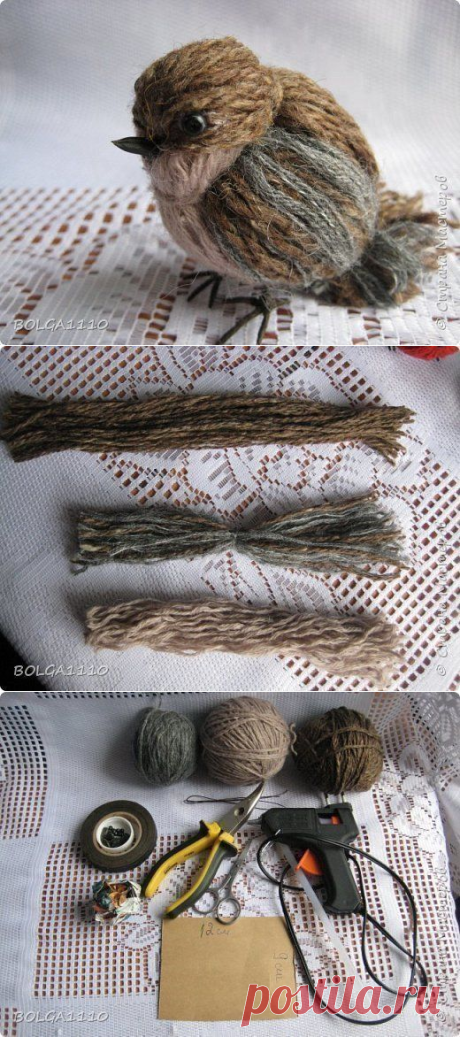 Воробушек из пряжи — Поделки с детьми