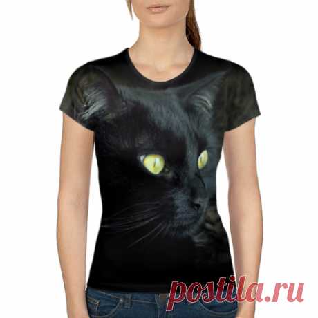 Черный Кот - Женская футболка 3D с полной запечаткой за 1365 рублей
