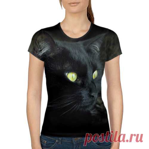Черный Кот - Женская футболка 3D с полной запечаткой за 1365 рублей