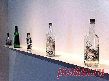 Рисунки дымом внутри стеклянных бутылок / Взлом логики