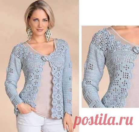 Нежный жакет небесного цвета из категории Интересные идеи – Вязаные идеи, идеи для вязания