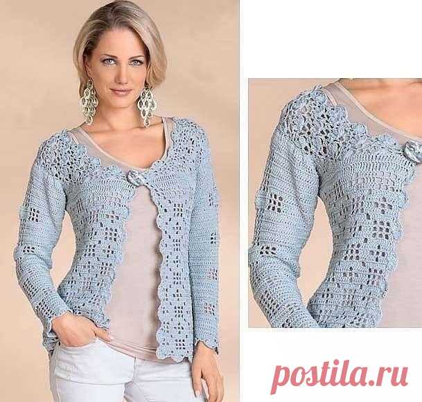 Нежный жакет небесного цвета из категории Интересные идеи – Вязаные идеи, идеи для вязания