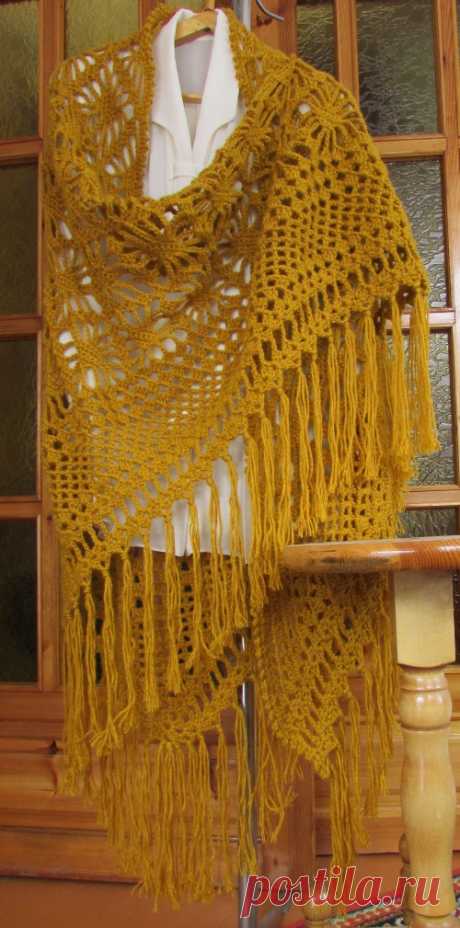 Шаль крючком Крупно. Ажур / Вязание