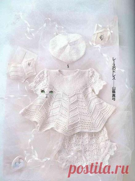 Платье спицами для девочки на крестины. Вязание спицами для новорожденных | Шкатулка рукоделия