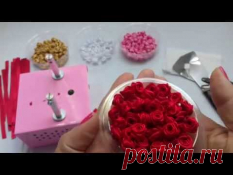 Mini flor rococó de fita de cetim , com a pinça e alicate de fuxico (DIY)