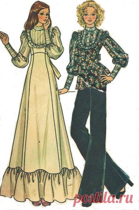 1970s McCalls Sewing Pattern 4249 Womens Boho Empire Waist Maxi Dress or Top and…