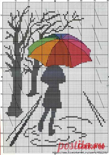 Радужный зонтик. Вышивка крестом.