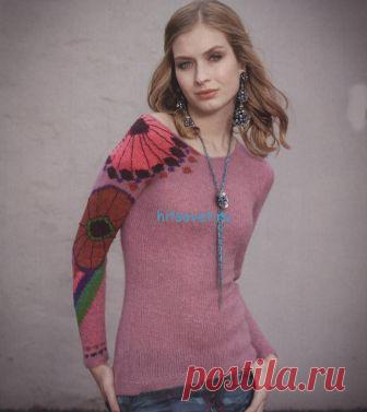 Вязаный пуловер с цветочным тату - Хитсовет Вязаный пуловер с цветочным тату. Вам потребуется: пряжа Filatura di Crosa “Superior