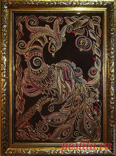 Купить Панно Жар-птица и молодильные яблоки Роспись по стеклу - украшение интерьера, эксклюзивный подарок