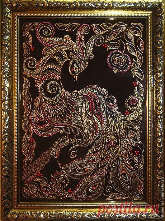 Купить Панно Жар-птица и молодильные яблоки Роспись по стеклу - украшение интерьера, эксклюзивный подарок